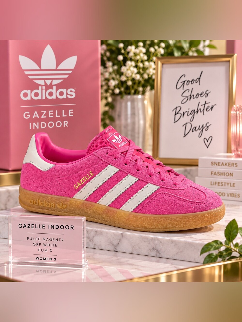 adidas Gazelle Indoor Women’s – Pulse Magenta / Off White / Gum – Size 8W/6.5Y